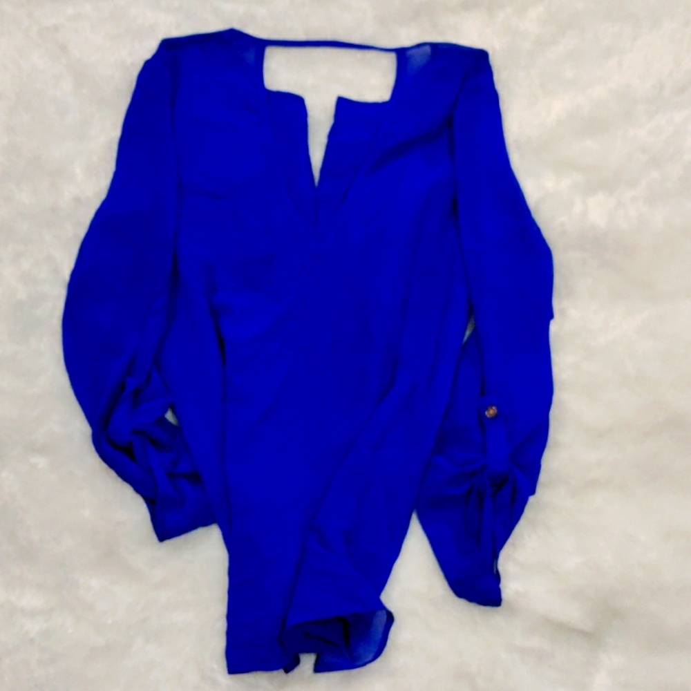 Bright Blue Mesh Top with Gold buttons size small